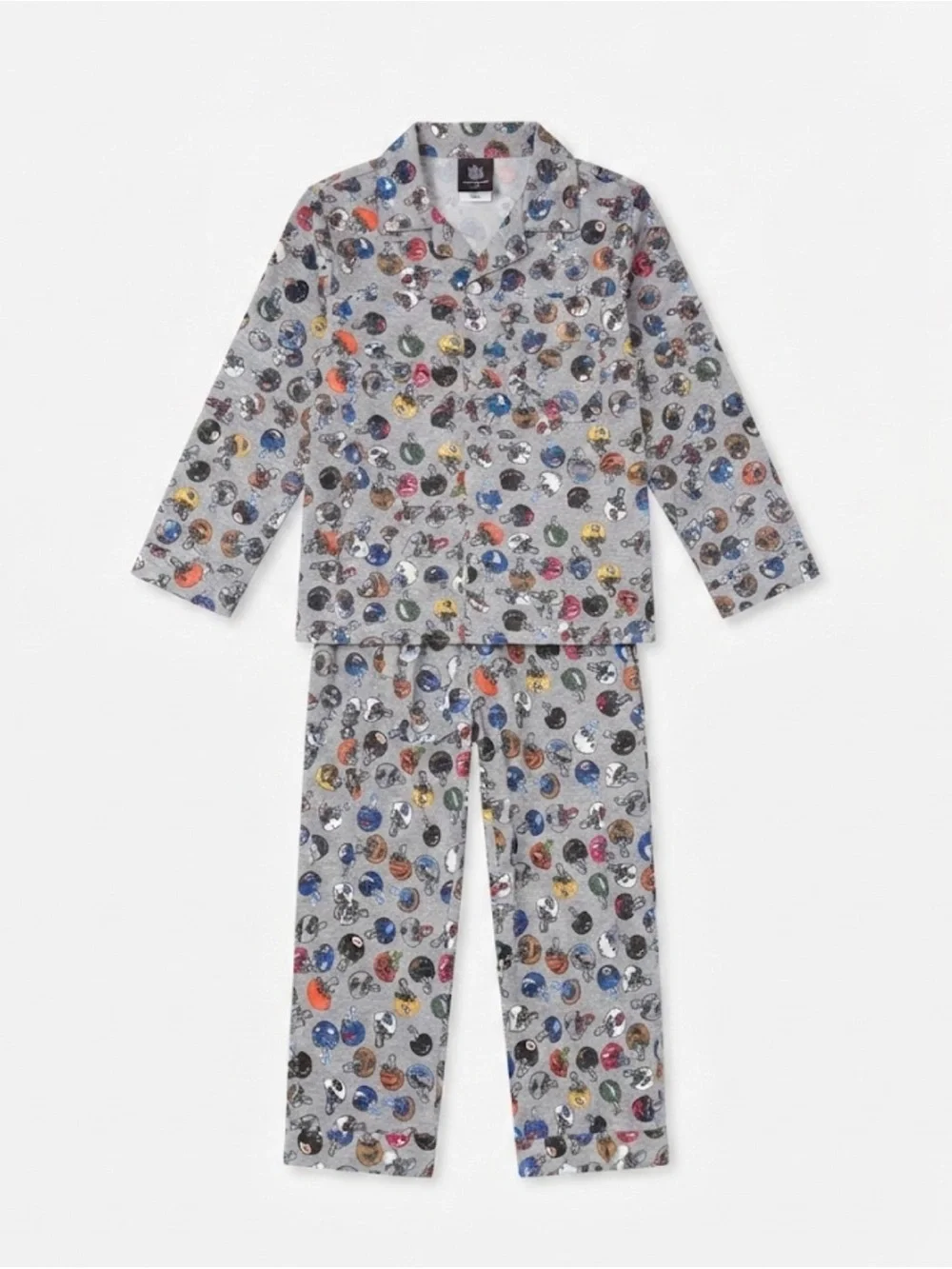 Boys Youth NFL Pajama Set Size 8/10 Grey Multi-Team Helmet Print Sleepwear (M)